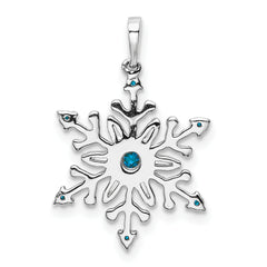 14k White Gold 1/6 carat Blue and White Diamond Snowflake Pendant