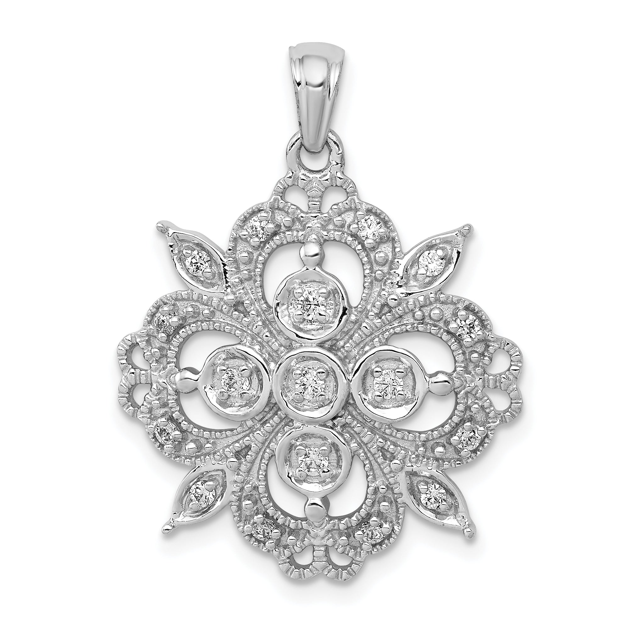 14k White Gold 1/4 carat Lab Grown Diamond VS/SI+ G+ Complete Filigree Pendant Main image