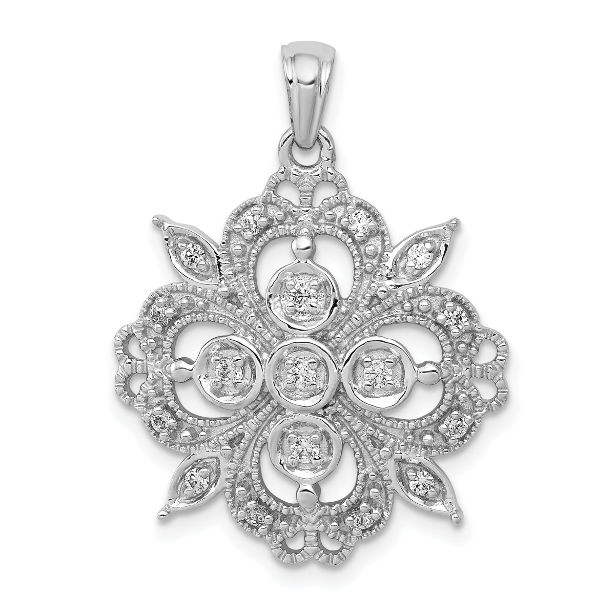 14k White Gold 1/4 carat Lab Grown Diamond VS/SI+ G+ Complete Filigree Pendant