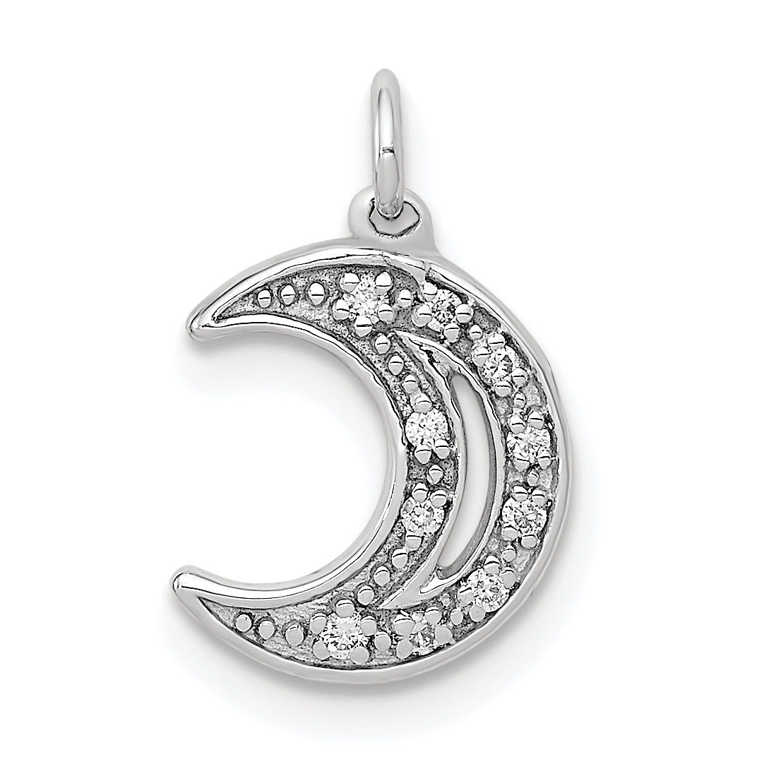 14k White Gold Diamond Moon Charm