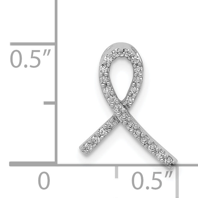 14k White Gold 1/10 carat Diamond Awareness Ribbon Chain Slide