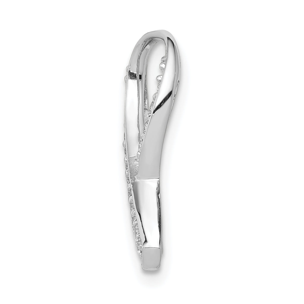 14k White Gold 1/8 carat Diamond Awareness Ribbon Chain Slide