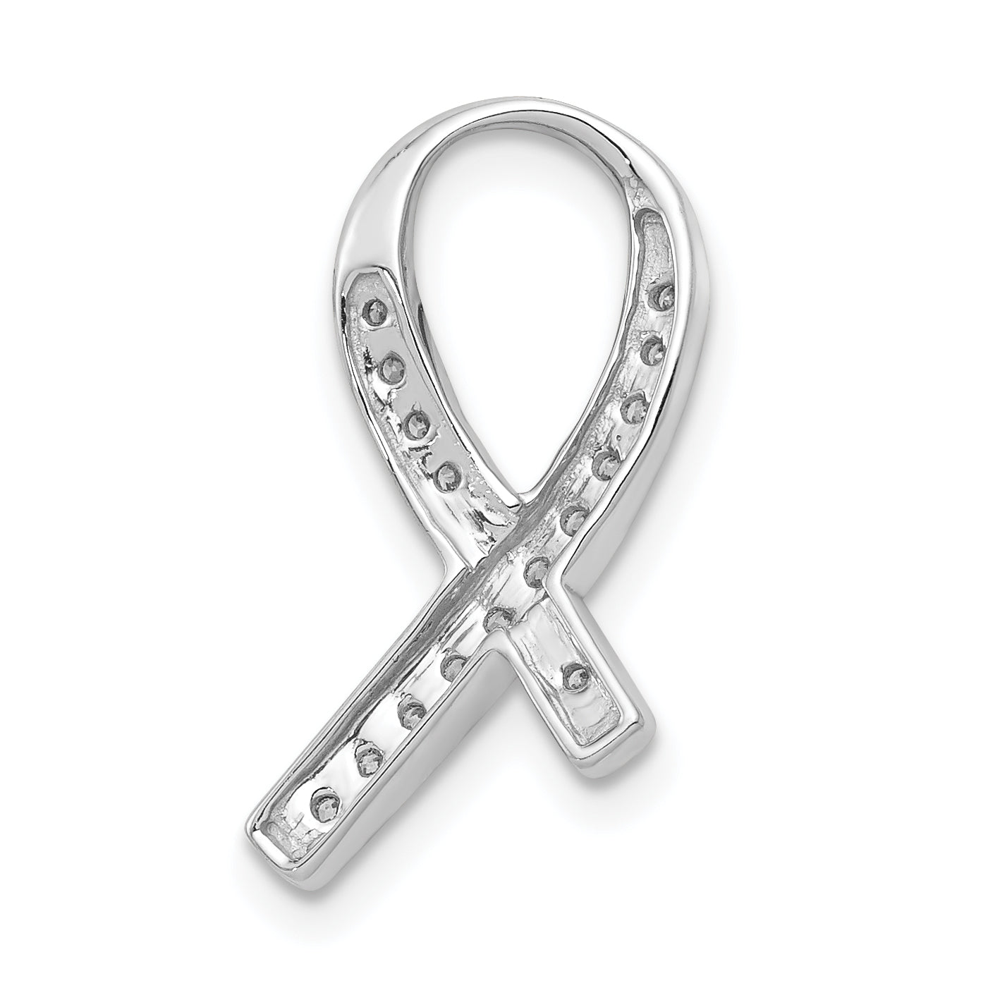 14k White Gold 1/8 carat Diamond Awareness Ribbon Chain Slide