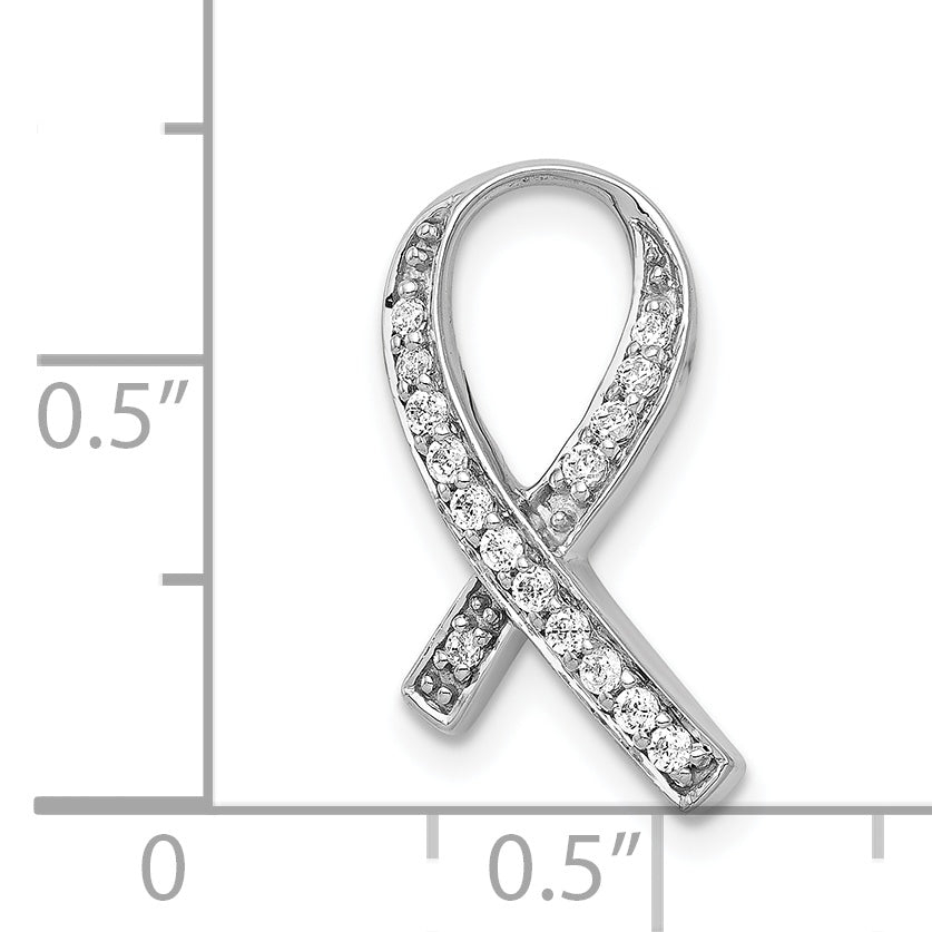 14k White Gold 1/8 carat Diamond Awareness Ribbon Chain Slide