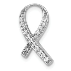 14k White Gold 1/8 carat Diamond Awareness Ribbon Chain Slide