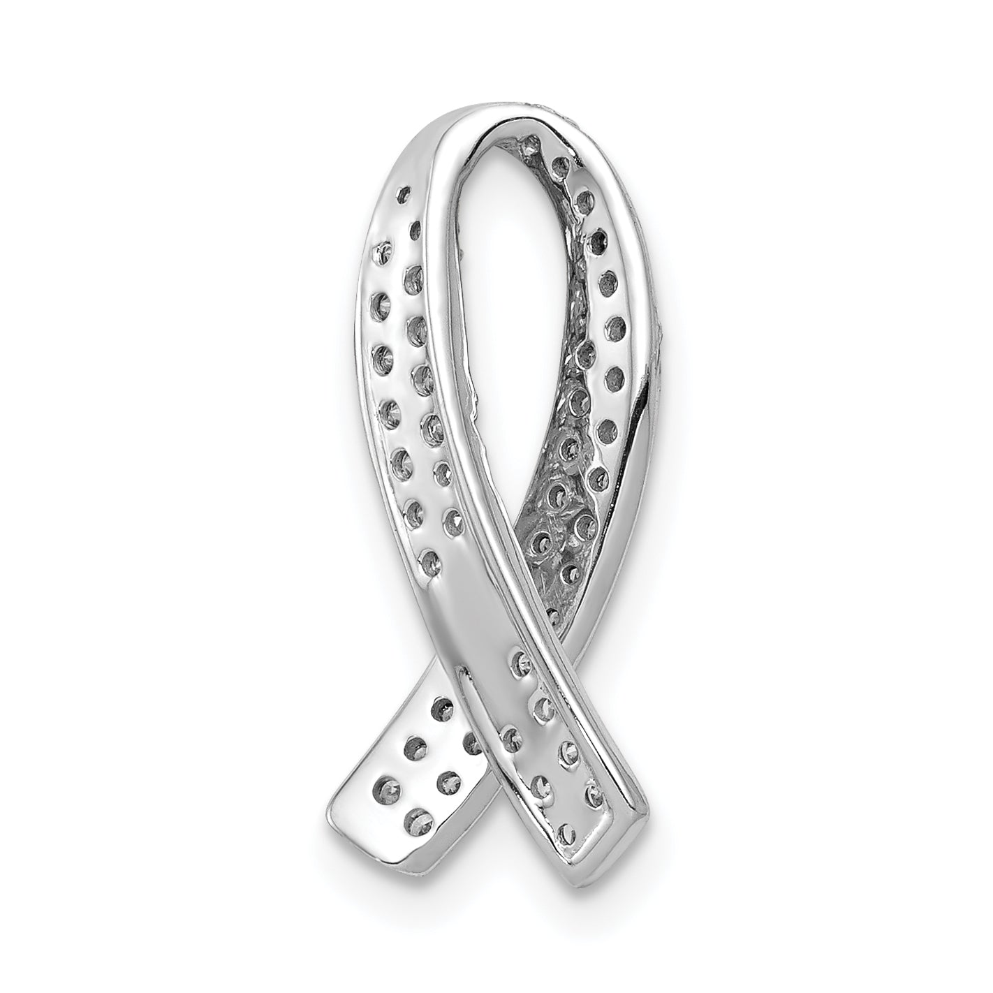 14k White Gold 1/3 carat Diamond Awareness Ribbon Chain Slide