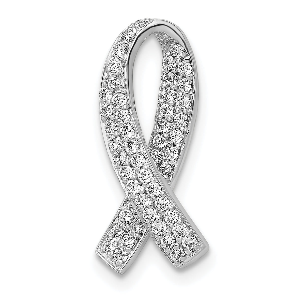 14k White Gold 1/3 carat Lab Grown Diamond VS/SI+ G+ Complete Awareness Ribbon Chain Slide Pendant