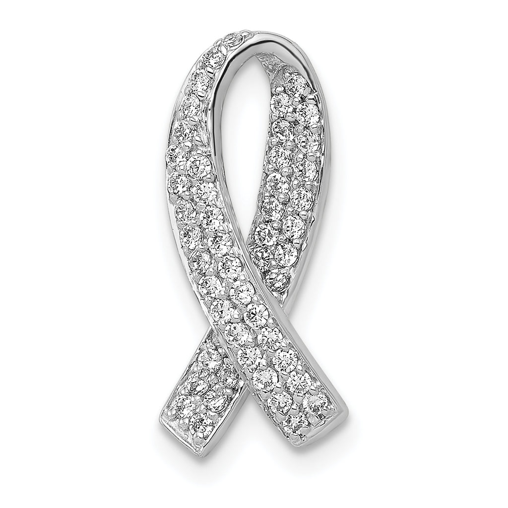 14k White Gold 1/3 carat Diamond Awareness Ribbon Chain Slide