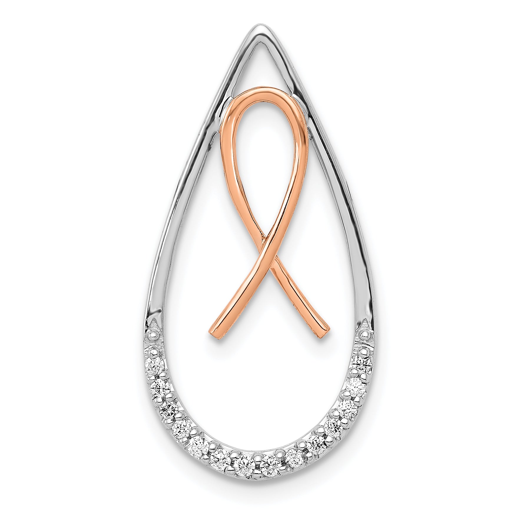 14k Two-tone 1/10 carat Diamond Awareness Ribbon Teardrop Chain Slide