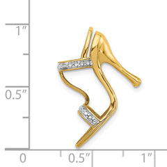 14k and White Rhodium Solid 3-D .01 carat Diamond High Heel Shoe Charm