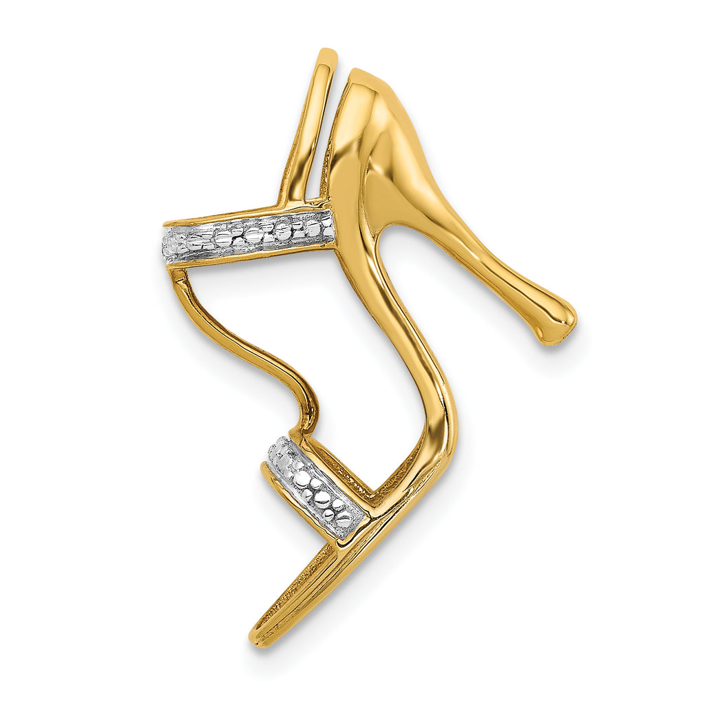 14k and White Rhodium Solid 3-D .01 carat Diamond High Heel Shoe Charm