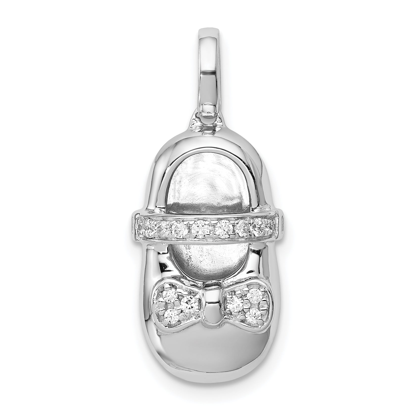 14k White Gold Diamond Baby Girl Shoe Pendant Main image