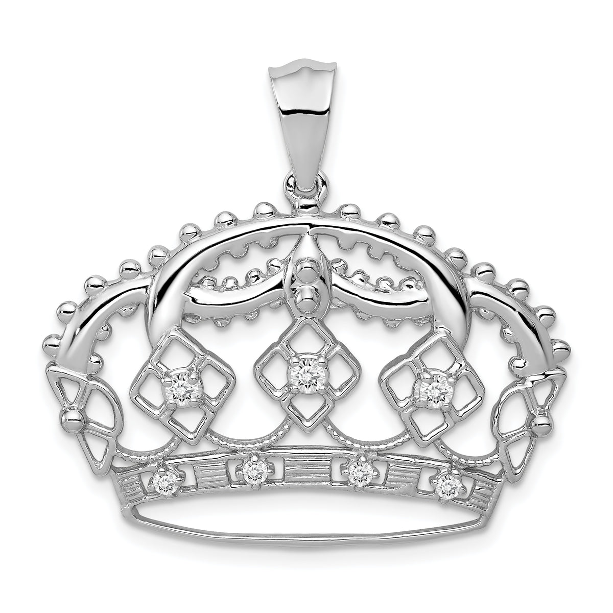 14k White Gold 1/5 carat Diamond Crown Pendant