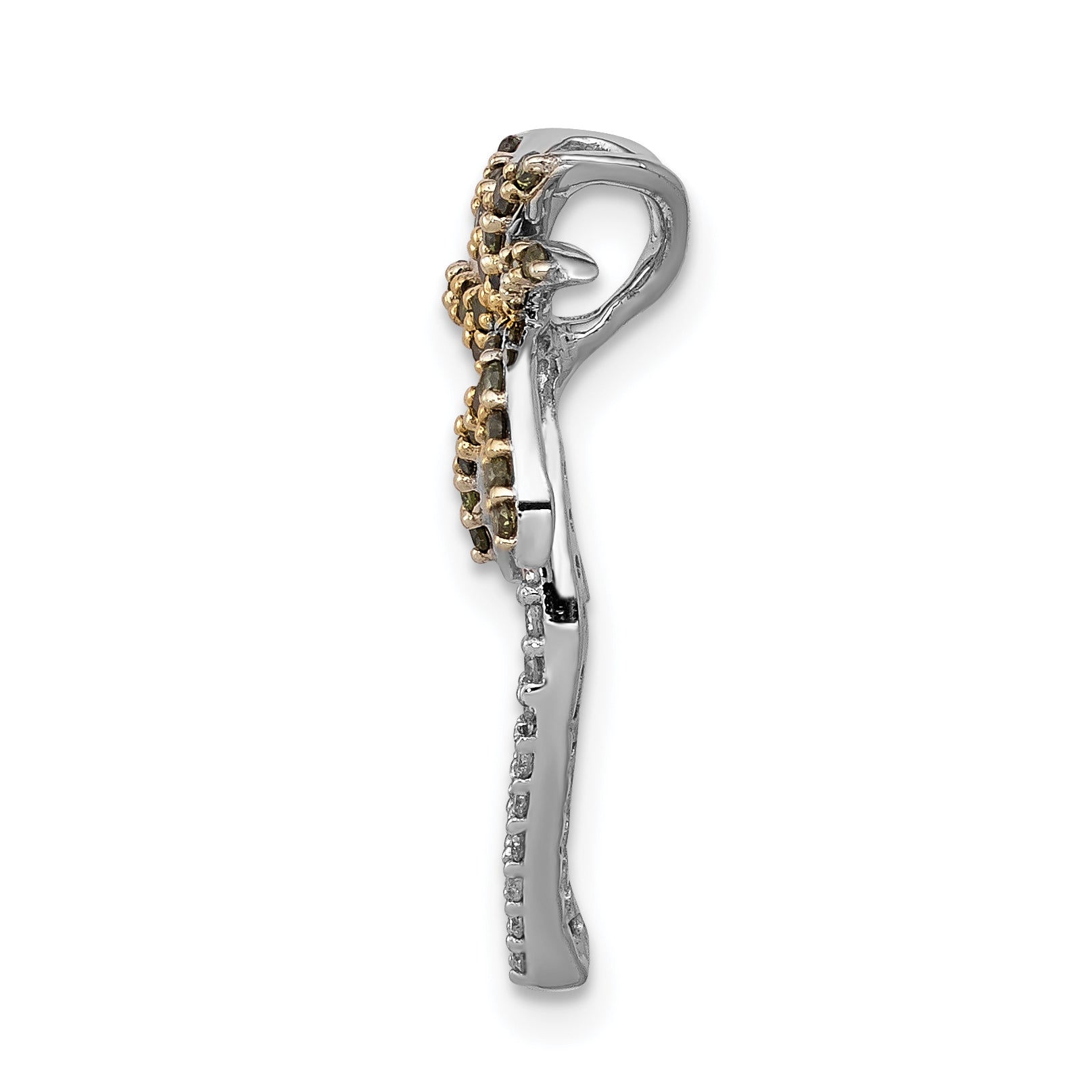 14k White Gold 1/4 carat White and Green Diamond Palm Tree Chain Slide Secondary image
