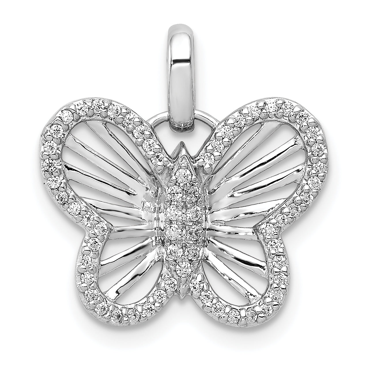14k White Gold 1/5 carat Diamond Butterfly Pendant