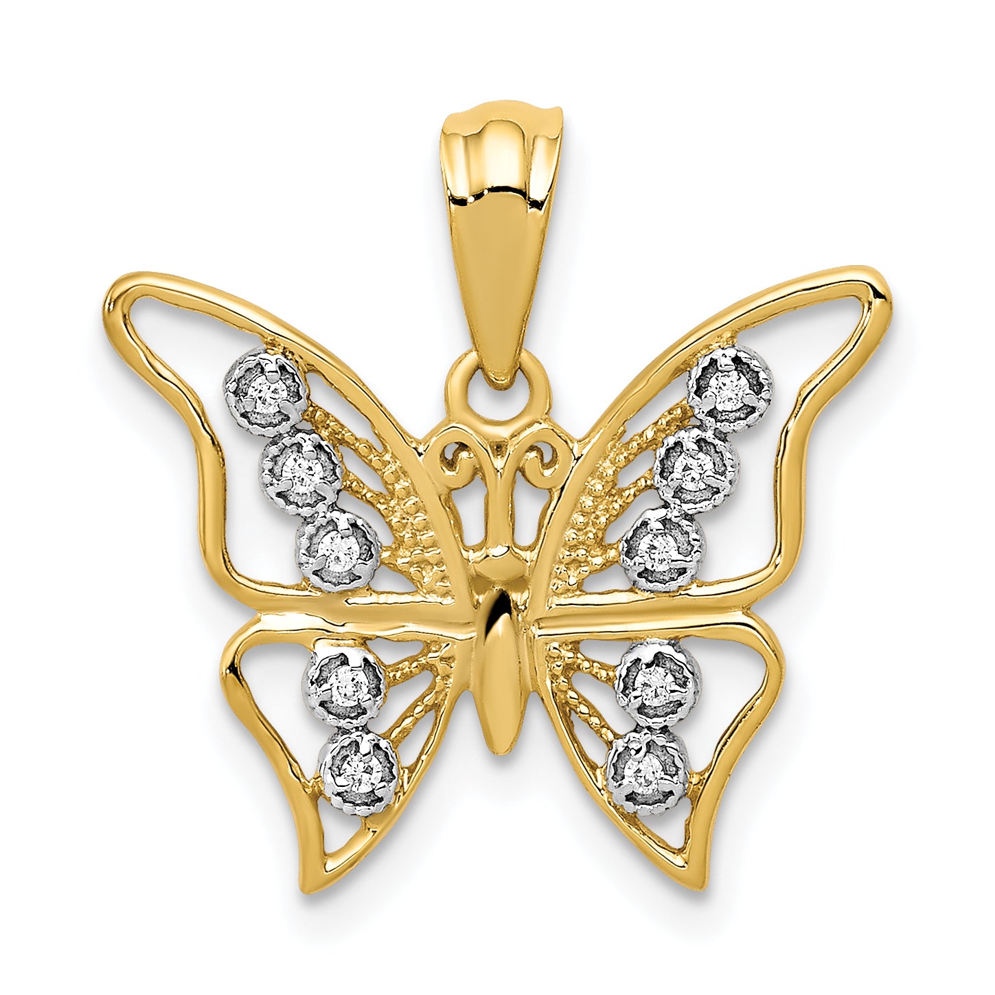10k and Rhodium Diamond Butterfly Pendant Main image