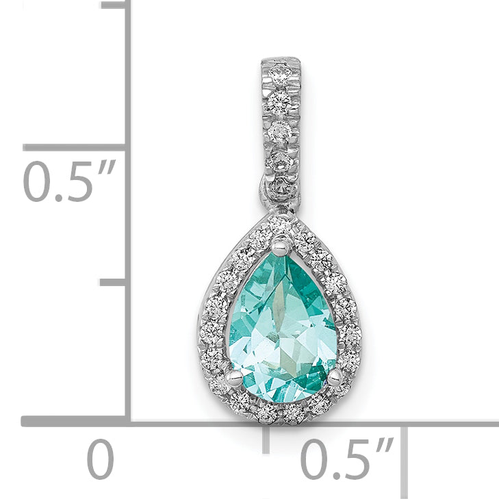 Pure Serenity 14k White Gold 1/8 carat Lab Grown Diamond VS/SI+ G+ and Lab Created Paraiba Pear Pendant Secondary image