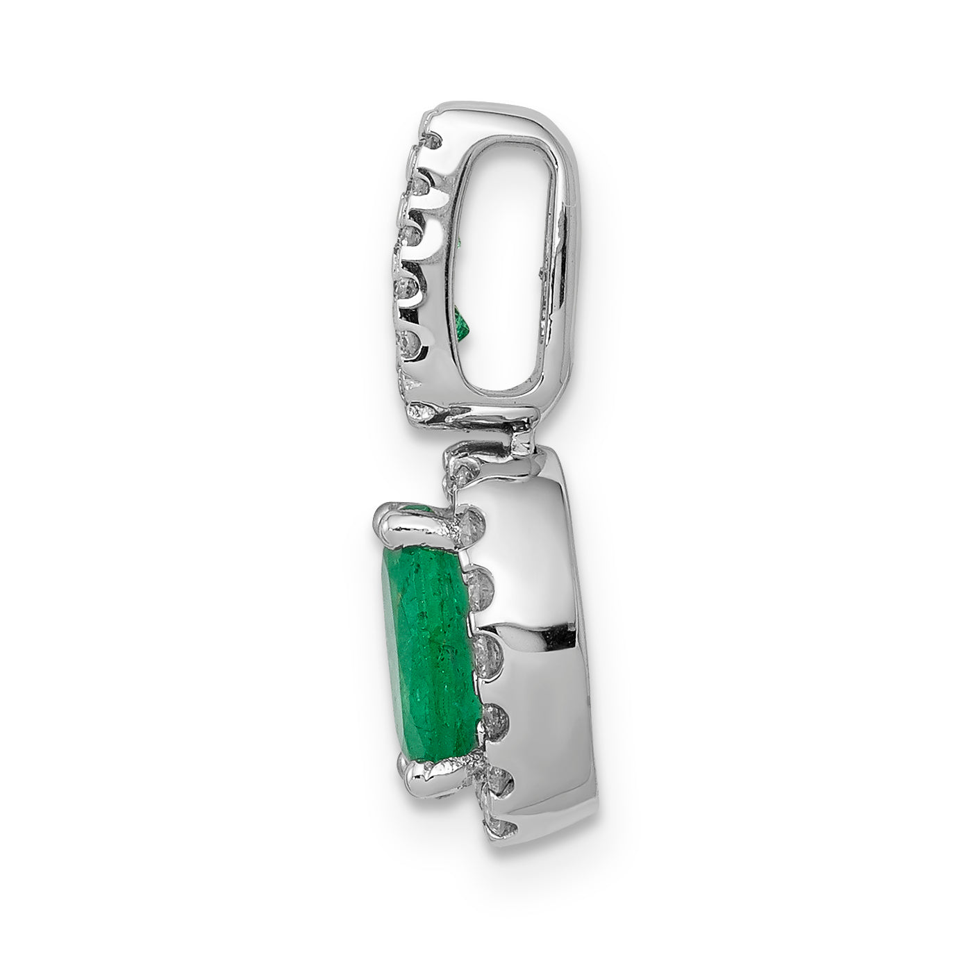 14k White Gold 1/5 carat Lab Grown Diamond VS/SI+ G+ and Lab Created Emerald Oval Halo Pendant