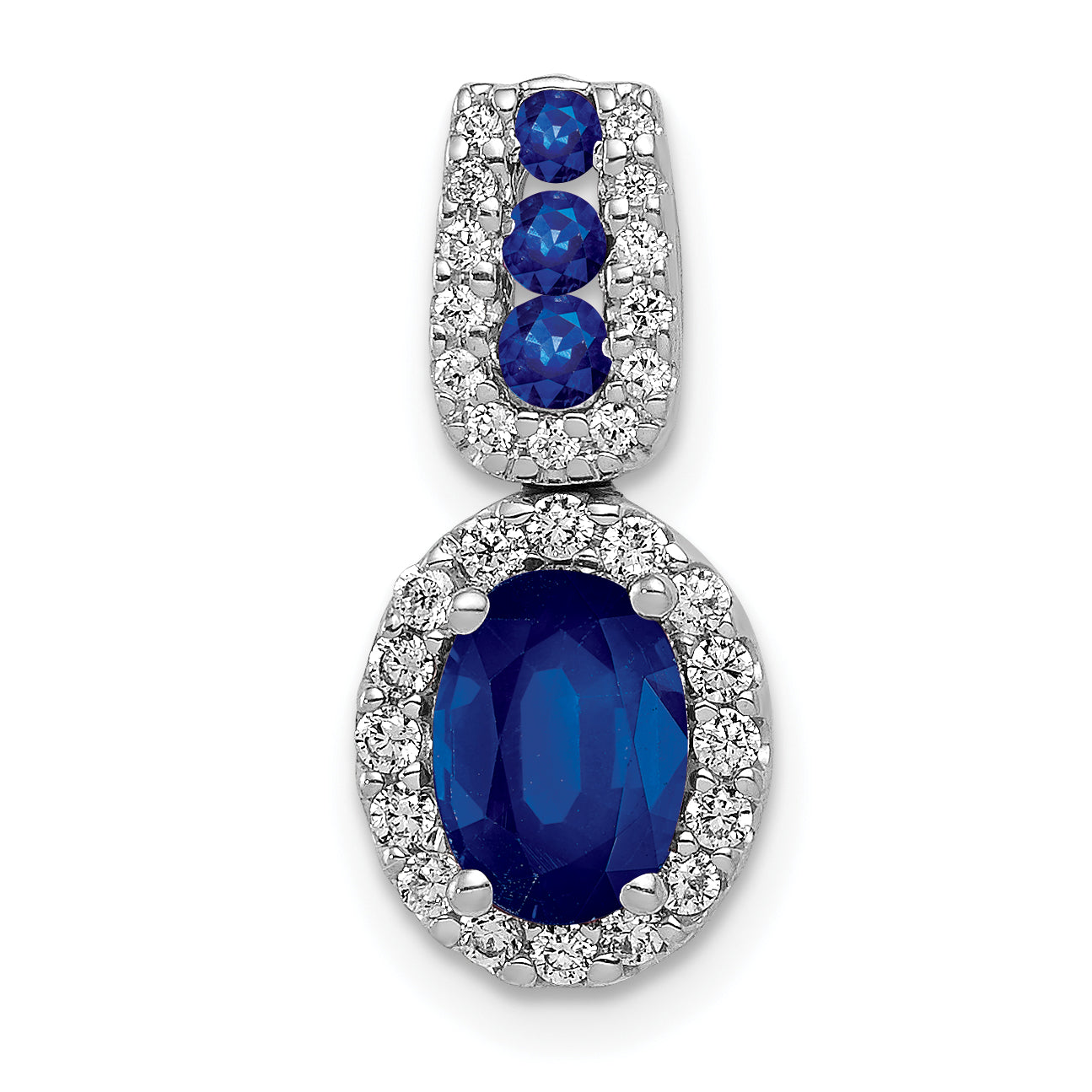 14k White Gold 1/5 carat Lab Grown Diamond VS/SI+ G+ and Lab Created Blue Sapphire Oval Halo Pendant Main image