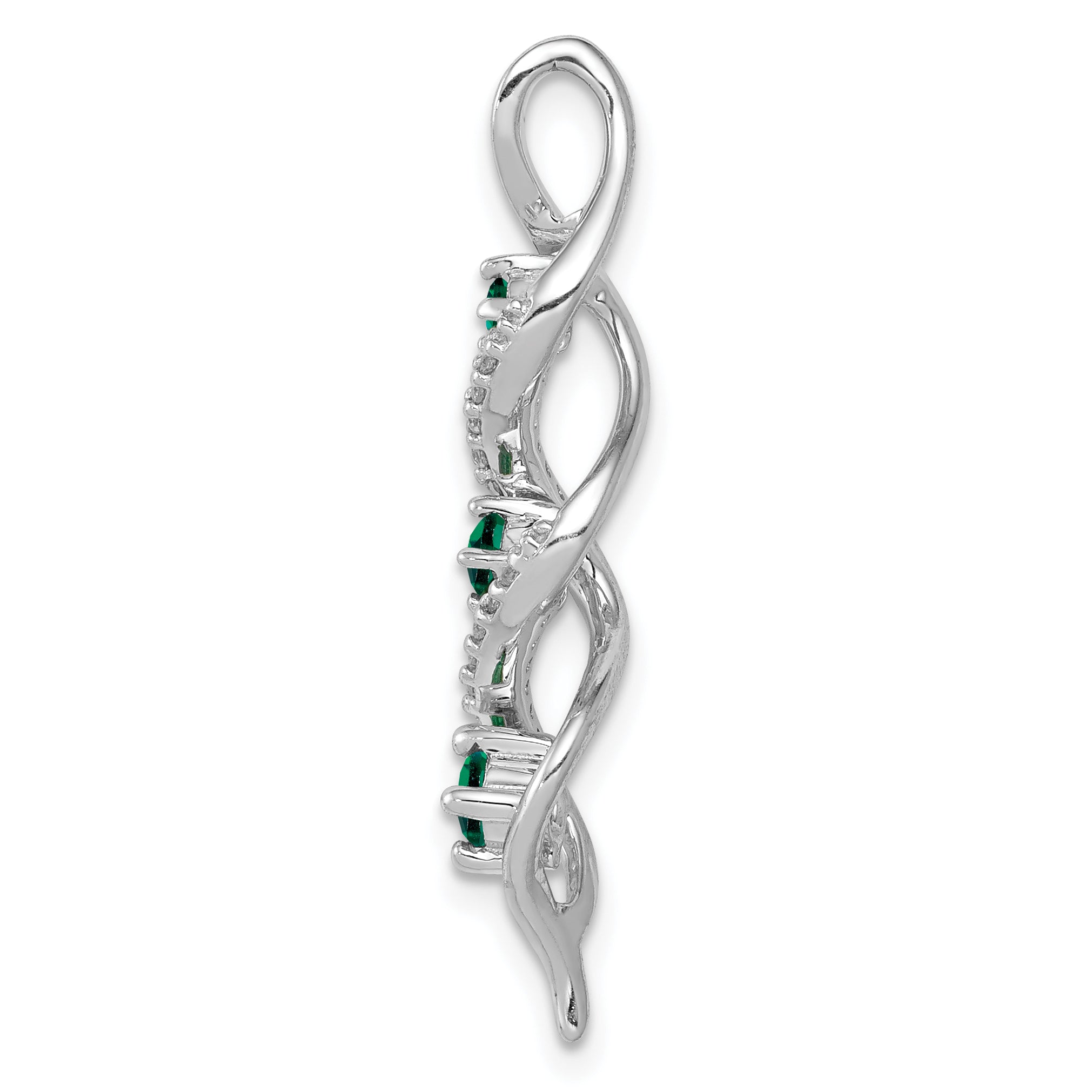 10k White Gold 1/15 carat Lab Grown Diamond VS/SI+ G+ and Lab Created Emerald Twist Chain Slide Pendant Secondary image