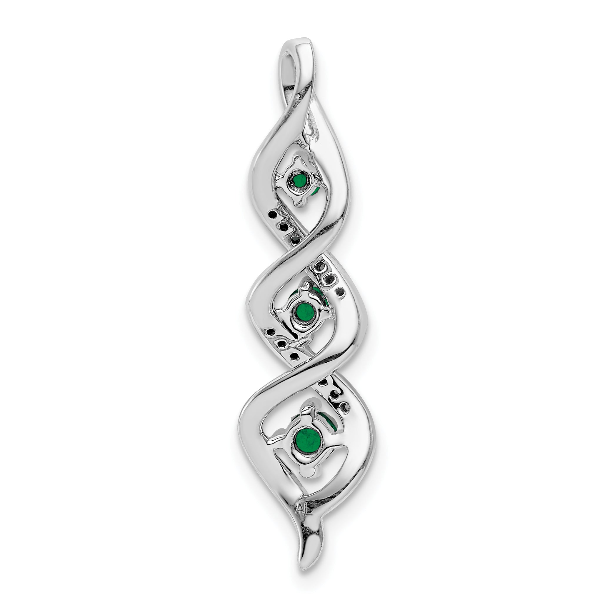 10k White Gold 1/15 carat Lab Grown Diamond VS/SI+ G+ and Lab Created Emerald Twist Chain Slide Pendant