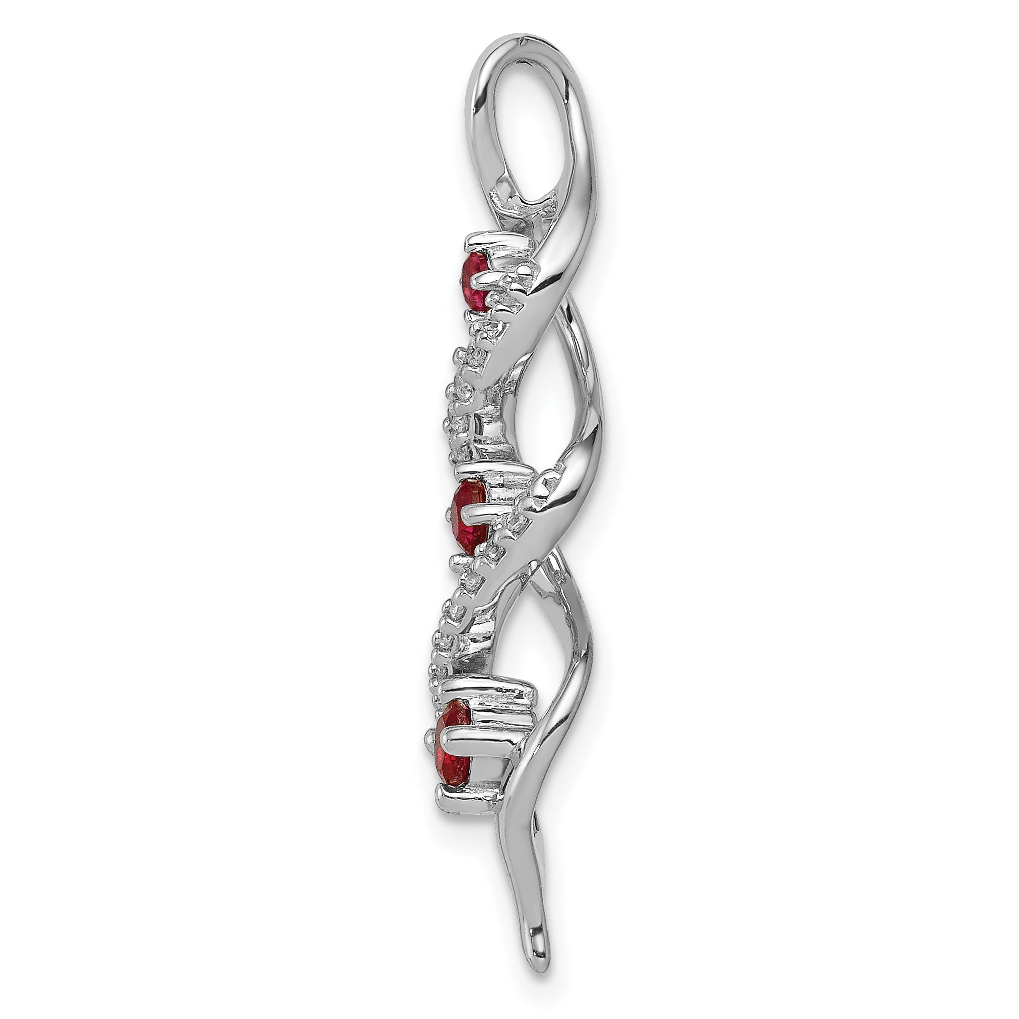 10k White Gold 1/15 carat Lab Grown Diamond VS/SI+ G+ and Lab Created Ruby Twist Chain Slide Pendant Secondary image