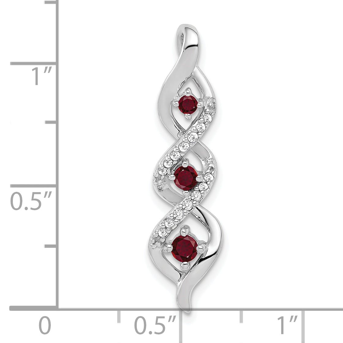 10k White Gold 1/15 carat Lab Grown Diamond VS/SI+ G+ and Lab Created Ruby Twist Chain Slide Pendant