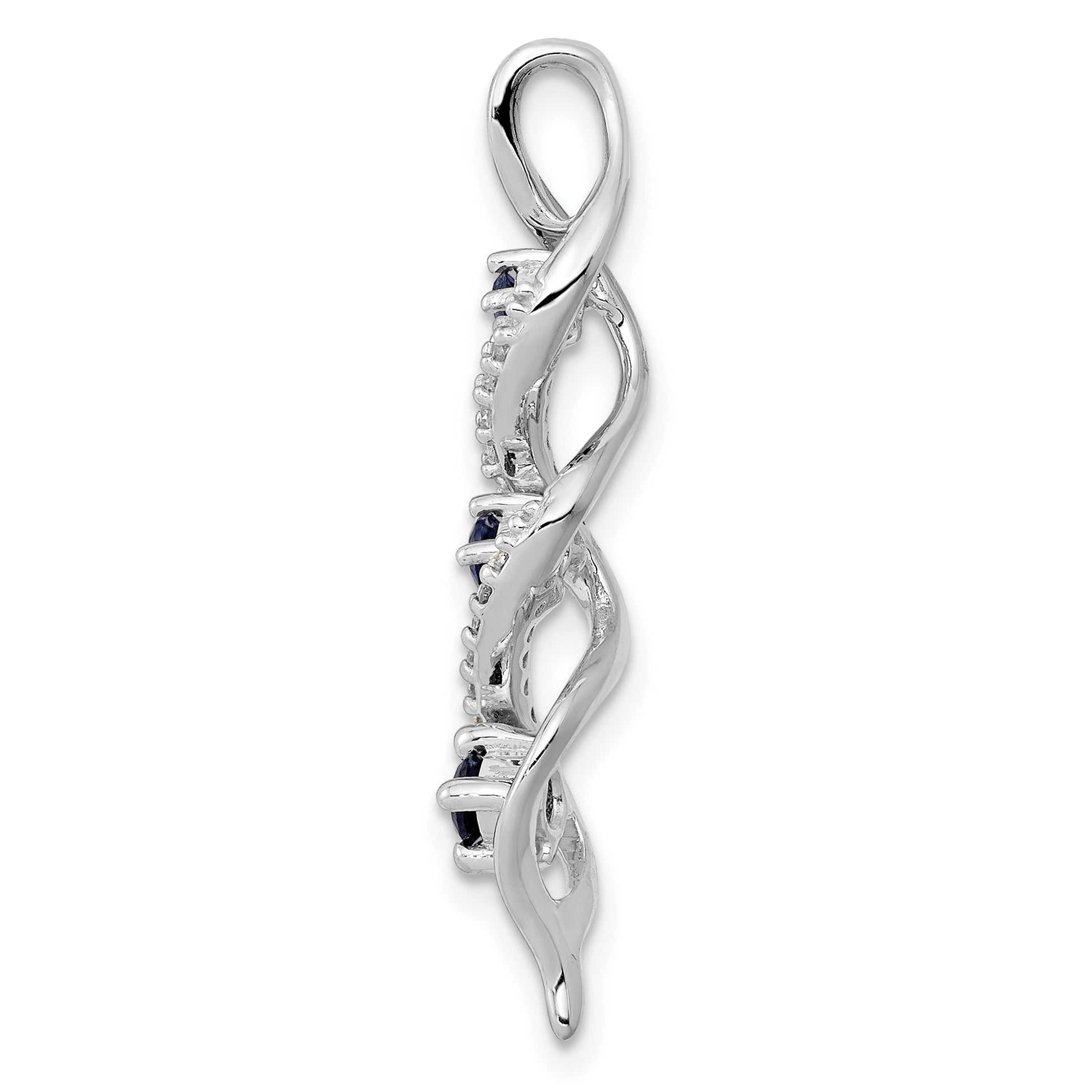 10k White Gold 1/15 carat Lab Grown Diamond VS/SI+ G+ and Lab Created Blue Sapphire Twist Chain Slide Pendant Secondary image