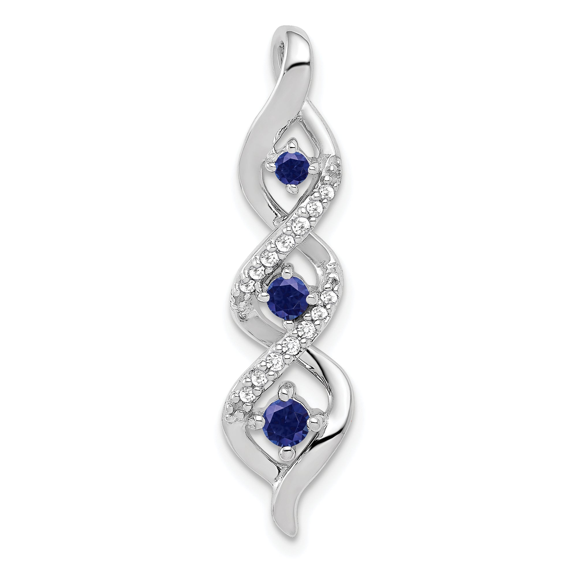 10k White Gold 1/15 carat Lab Grown Diamond VS/SI+ G+ and Lab Created Blue Sapphire Twist Chain Slide Pendant Main image