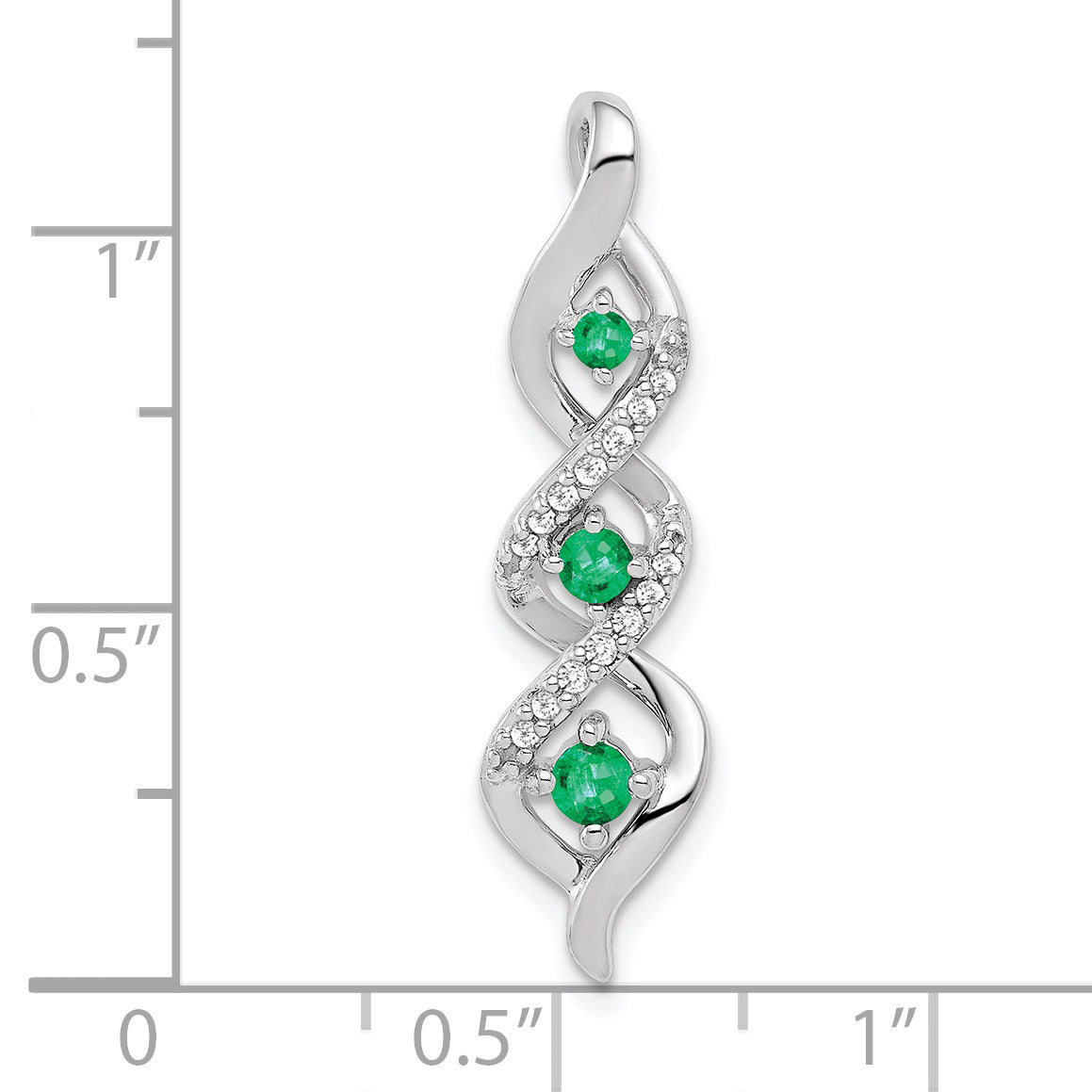 10k White Gold 3-stone Twisted Diamond and Emerald Chain Slide Secondary image