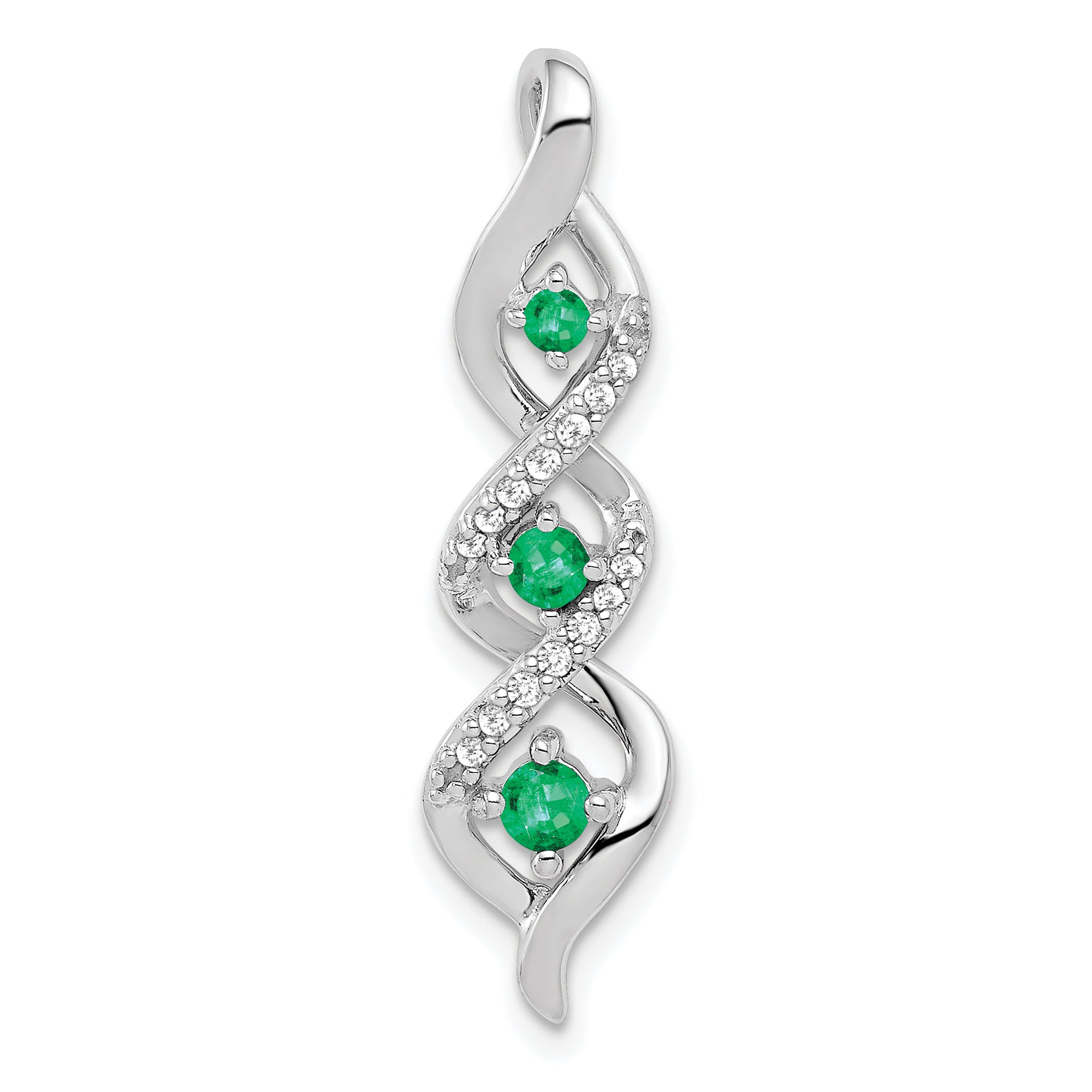 10k White Gold 3-stone Twisted Diamond and Emerald Chain Slide Main image