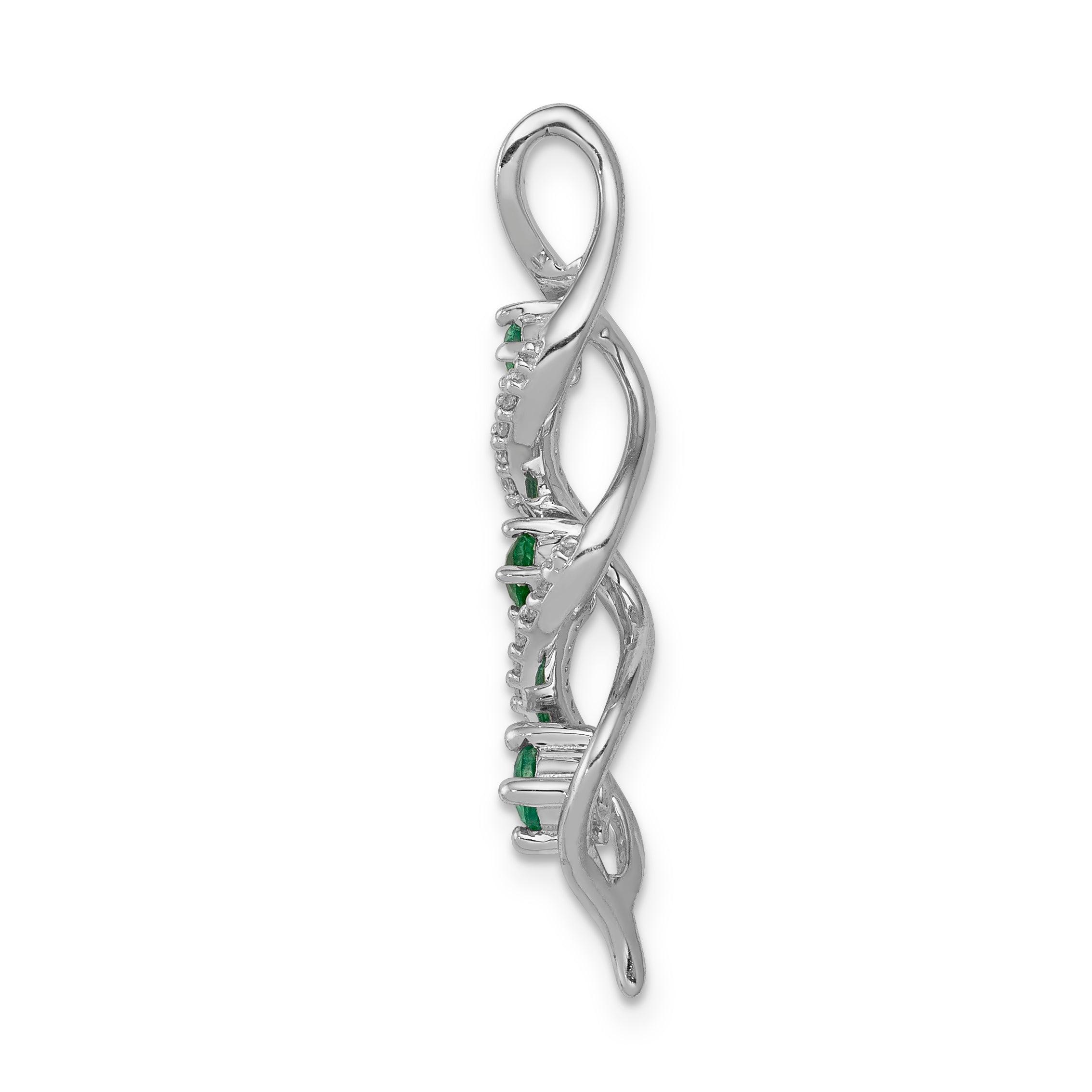 14k White Gold 1/15 carat Lab Grown Diamond VS/SI+ G+ and Lab Created Emerald Twist Chain Slide Pendant Secondary image