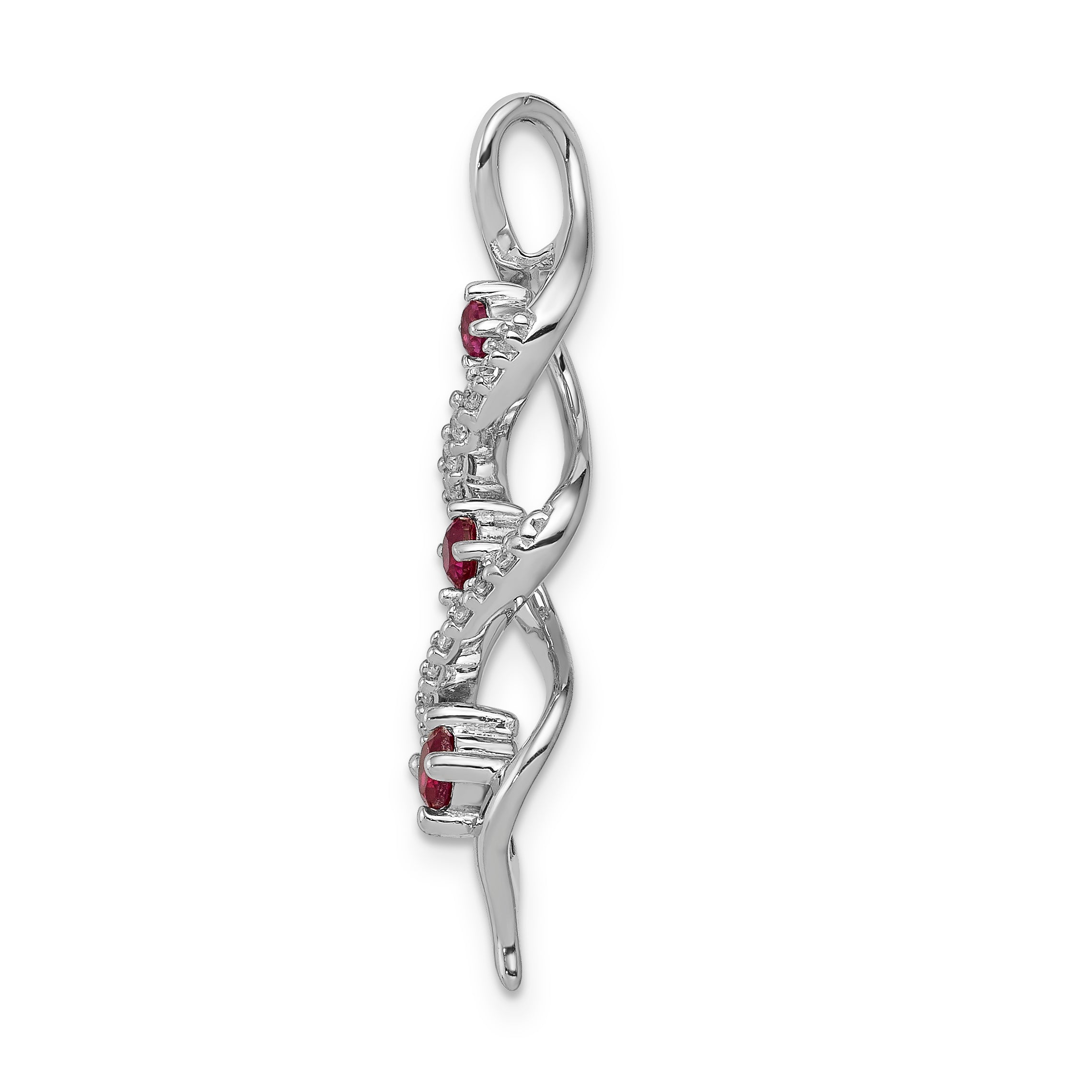 14k White Gold 1/15 carat Lab Grown Diamond VS/SI+ G+ and Lab Created Ruby Twist Chain Slide Pendant Secondary image