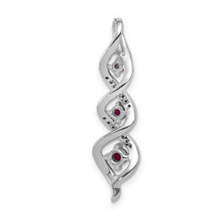 14k White Gold 1/15 carat Lab Grown Diamond VS/SI+ G+ and Lab Created Ruby Twist Chain Slide Pendant
