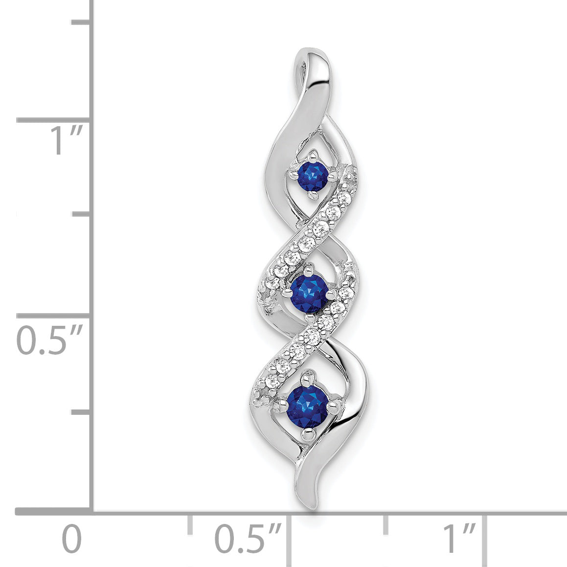 10k White Gold Diamond/.26 Sapphire 3-stone Twisted Chain Slide Secondary image