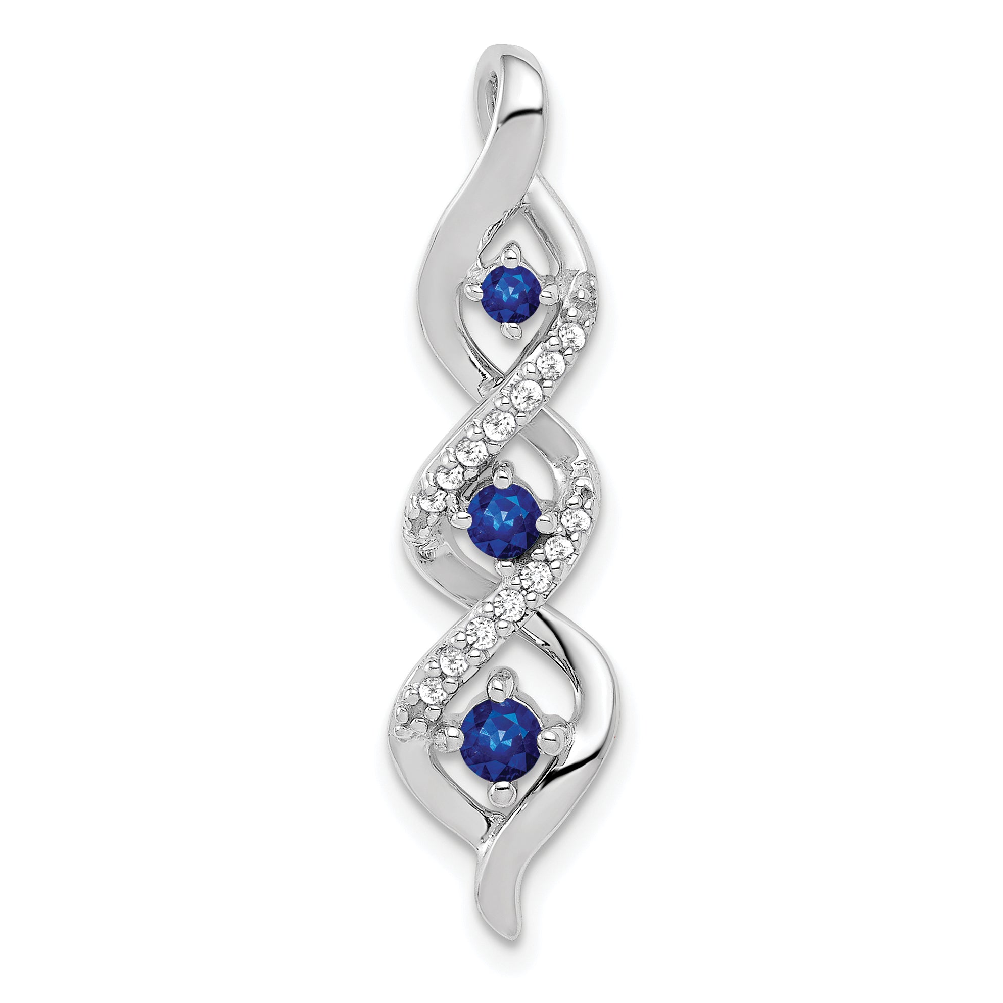 10k White Gold Diamond/.26 Sapphire 3-stone Twisted Chain Slide Main image