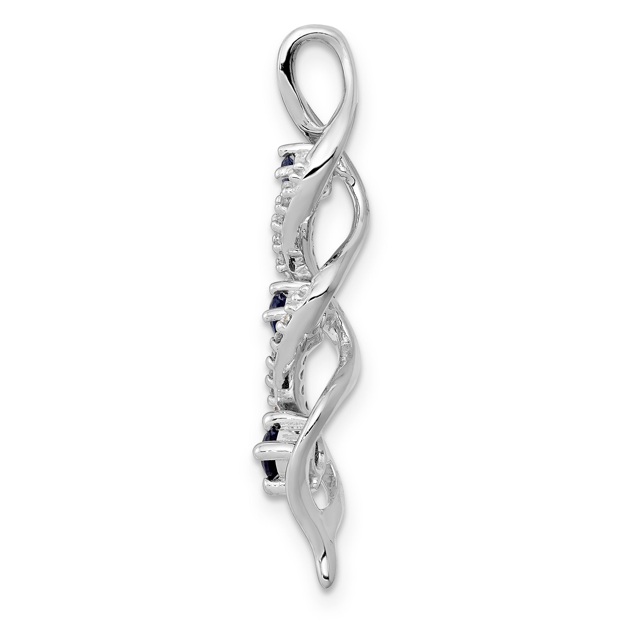 14k White Gold 1/15 carat Lab Grown Diamond VS/SI+ G+ and Lab Created Blue Sapphire Twist Chain Slide Pendant Secondary image