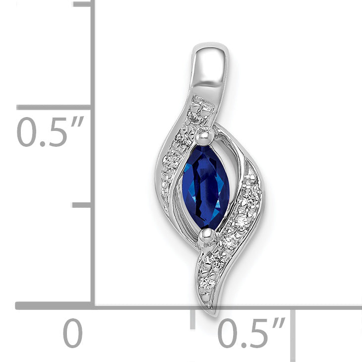 10k White Gold  Diamond and Marquise .29 Sapphire Pendant