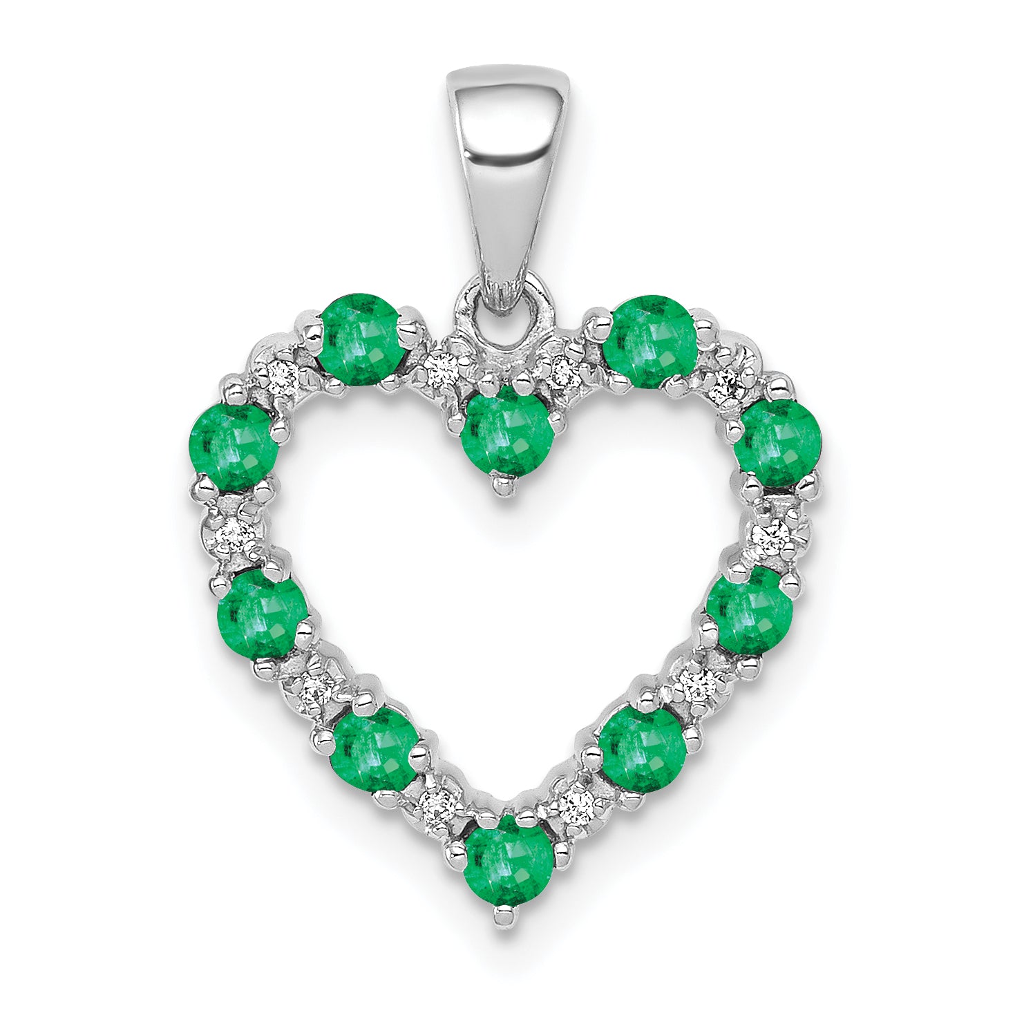 10k White Gold Diamond and Emerald Heart Pendant Main image