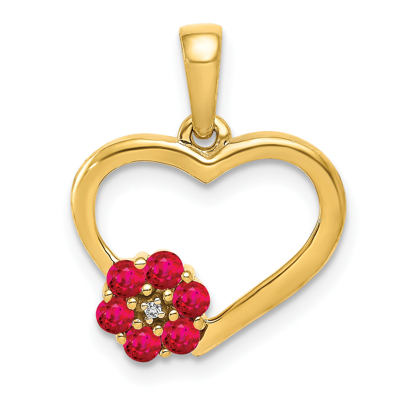 10k Diamond and Ruby Heart w/ Flower Pendant Main image