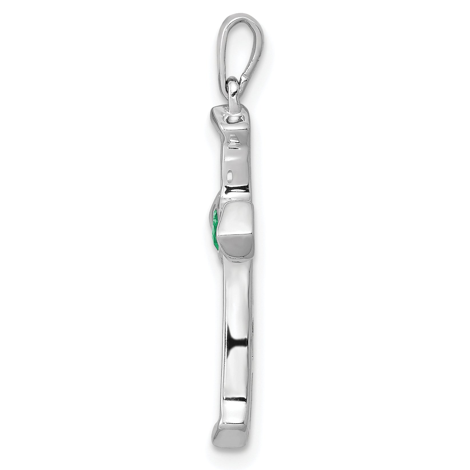 14k White Gold 1/5 carat Lab Grown Diamond VS/SI+ G+ and Lab Created Emerald Complete Cross Pendant Secondary image