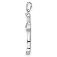 10K White Gold Ruby and Diamond Heart Cross Pendant