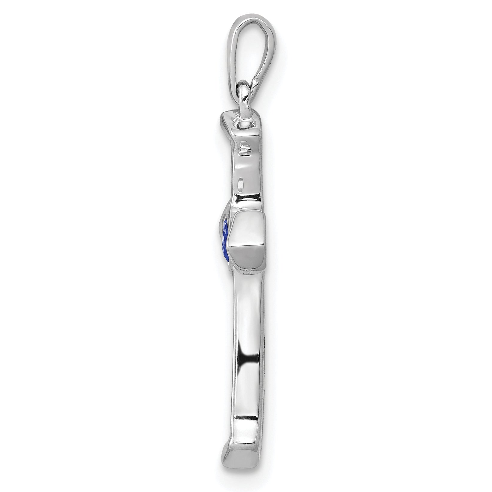14k White Gold 1/5 carat Lab Grown Diamond VS/SI+ G+ and Lab Created Blue Sapphire Complete Cross Pendant Secondary image