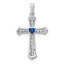 14k White Gold 1/5 carat Lab Grown Diamond VS/SI+ G+ and Lab Created Blue Sapphire Complete Cross Pendant