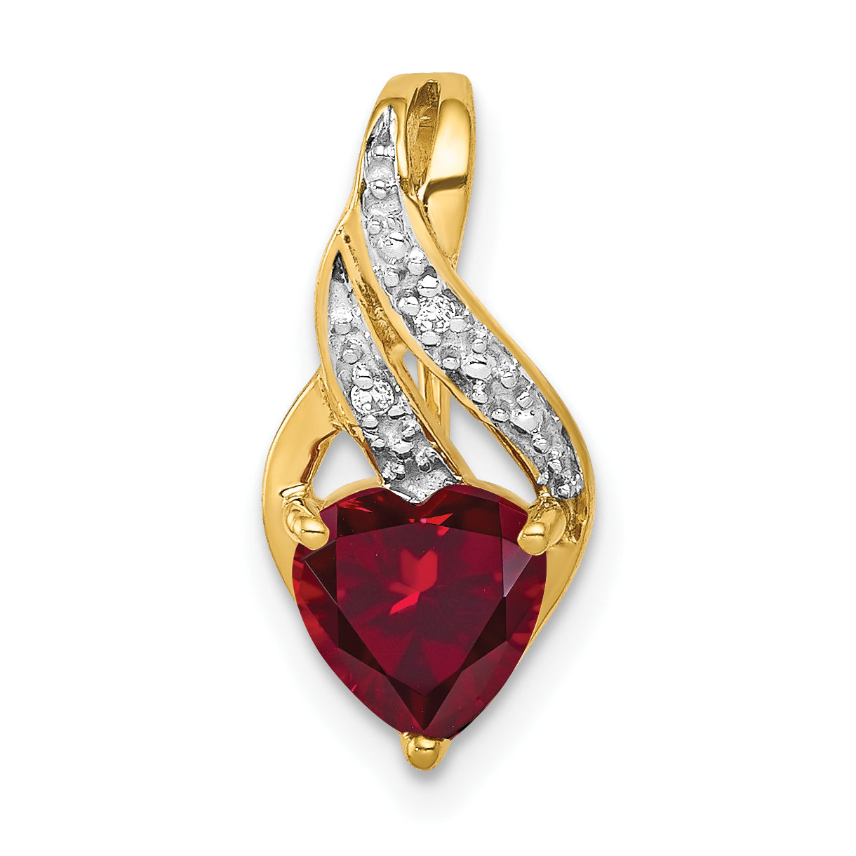 10k Diamond and Created Ruby Polished Heart Pendant Main image
