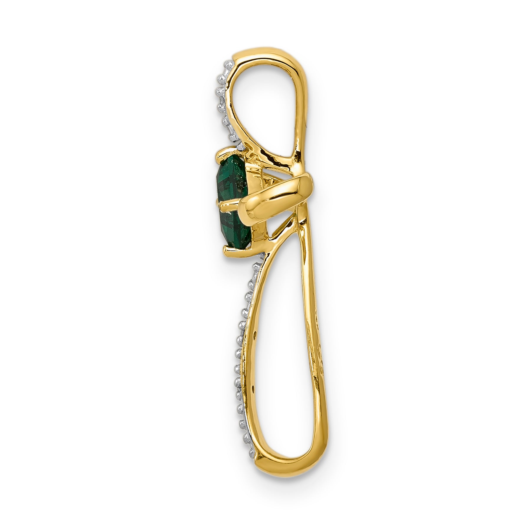 10k w/Rhodium Lab Created Emerald and Diamond Cross Pendant Secondary image