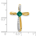 10k w/Rhodium Lab Created Emerald and Diamond Cross Pendant