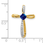 10k w/Rhodium Lab Created Sapph and Diamond Cross Pendant
