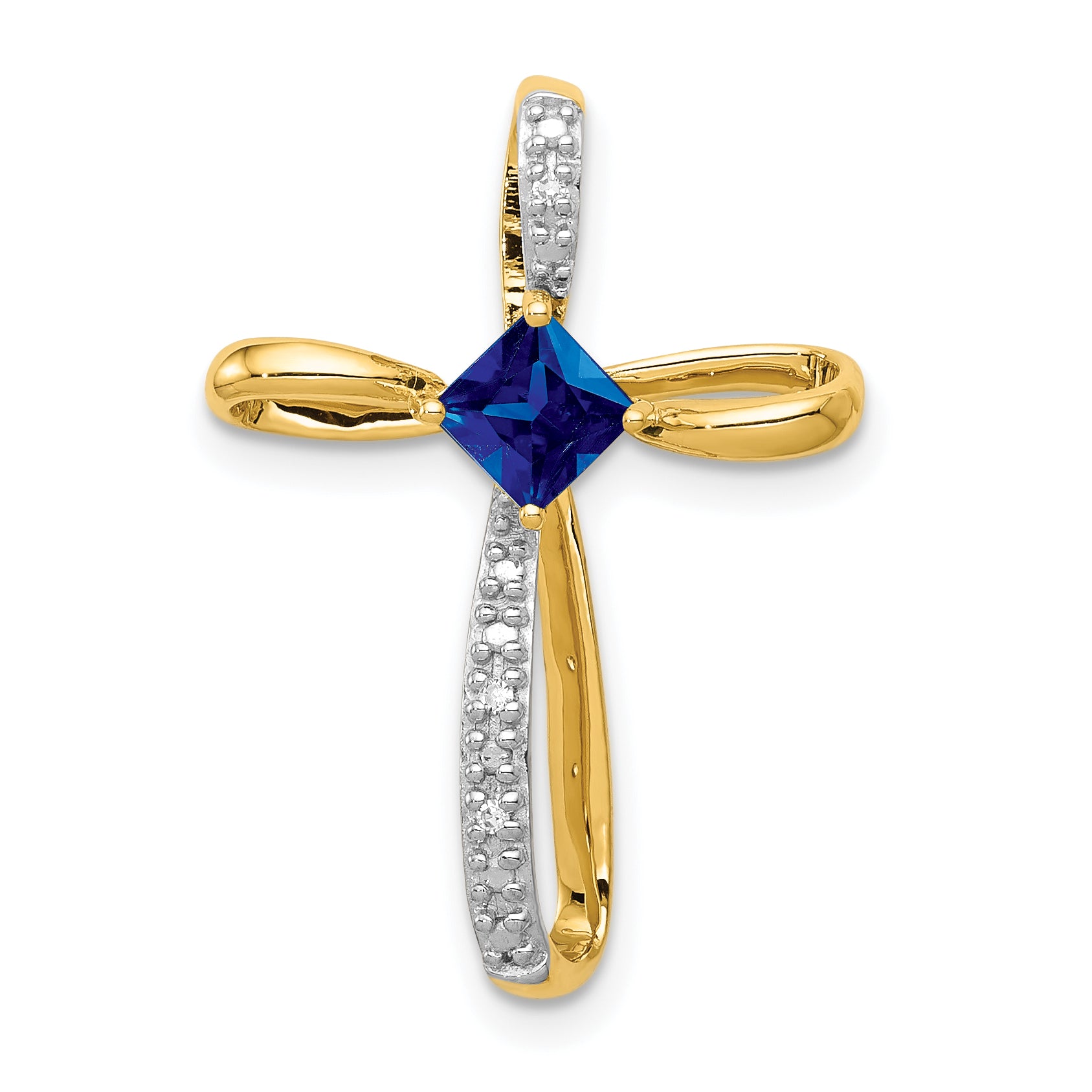 10k w/Rhodium Lab Created Sapph and Diamond Cross Pendant Main image