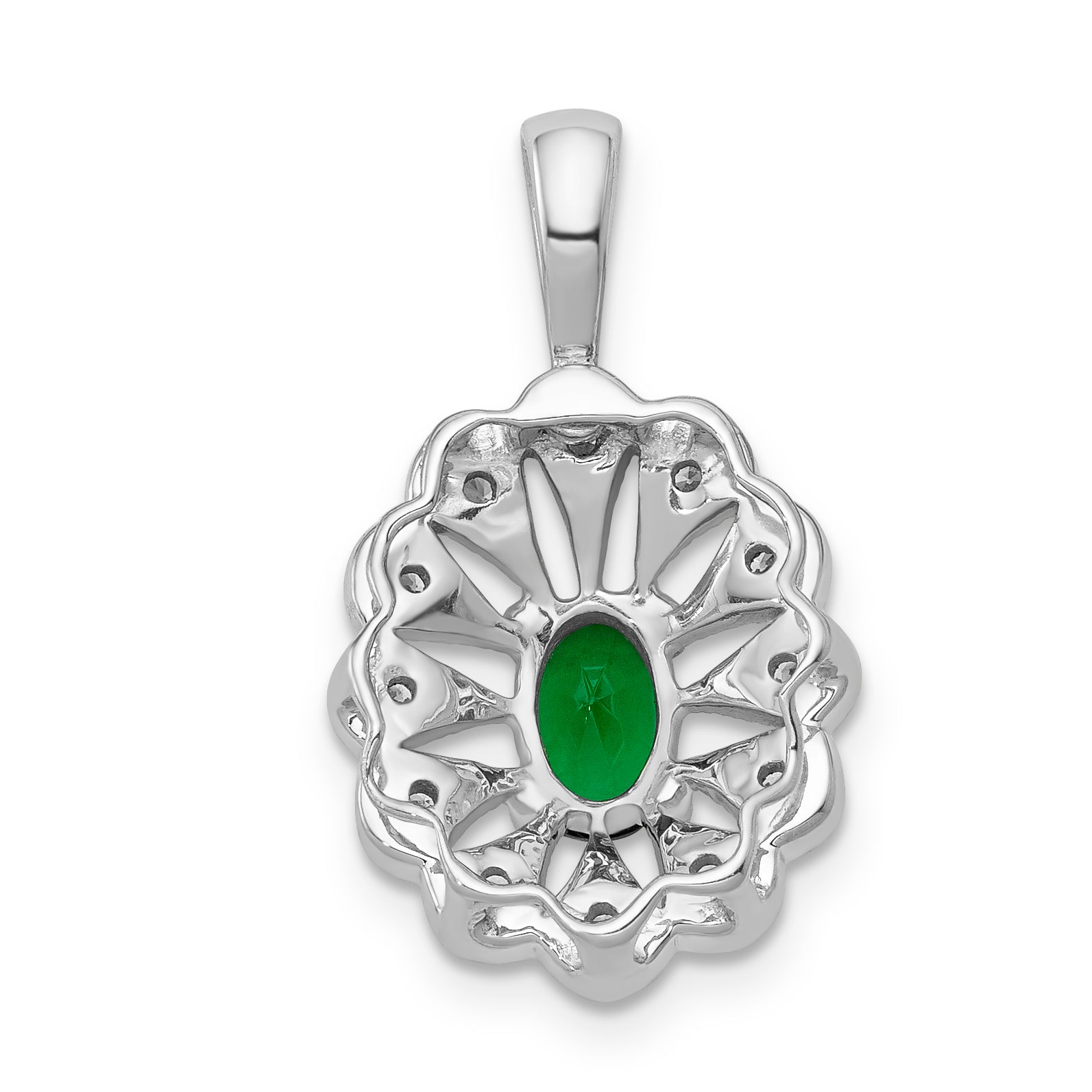 14k White Gold 1/6 carat Lab Grown Diamond VS/SI+ G+ and Lab Created Emerald Pendant